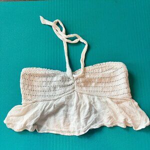 American Eagle Tie Neck White Fit and Flowy Crop Top Size Small